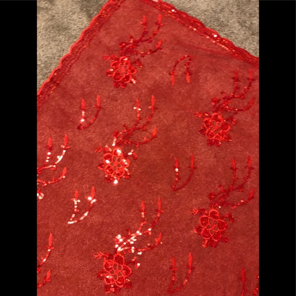 Embroidered Embellished Sequins  Paillettes Scarf Shawl 40,5 x40,5 Chic red mesh - Picture 8 of 12